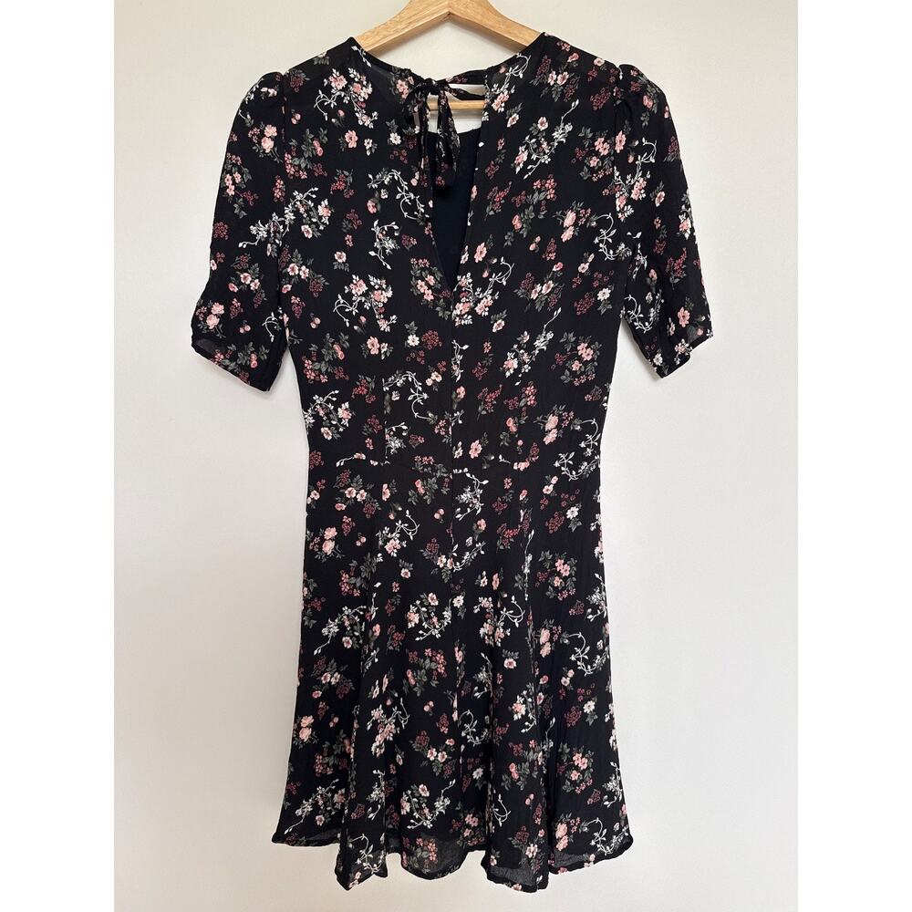 Reformation Black Floral Mini Dress Size 0(?) Puff Sleeve Romantic Boho Cottage - Picture 6 of 8